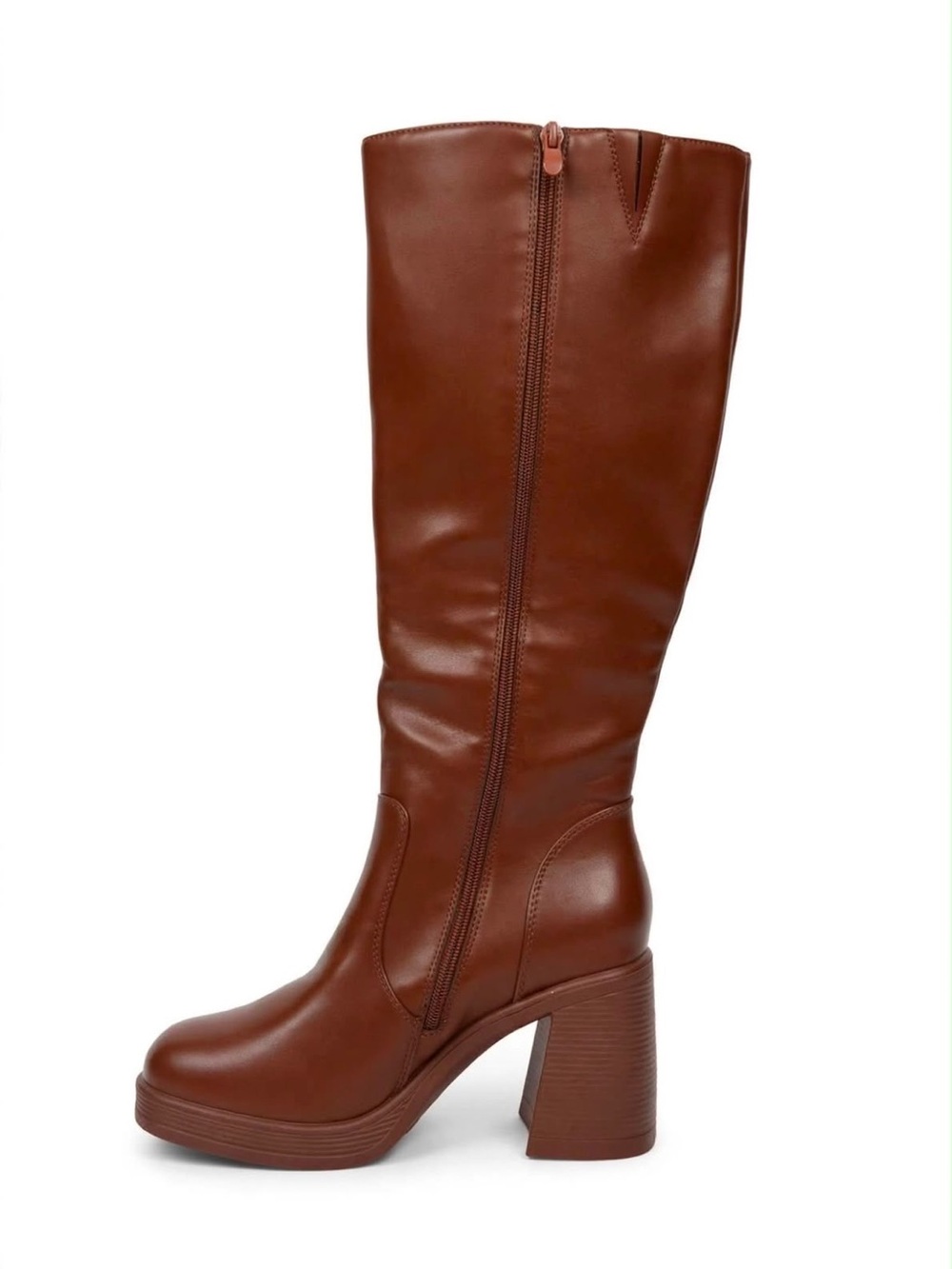 Tall Brown Platform Block Heel Boots - Women